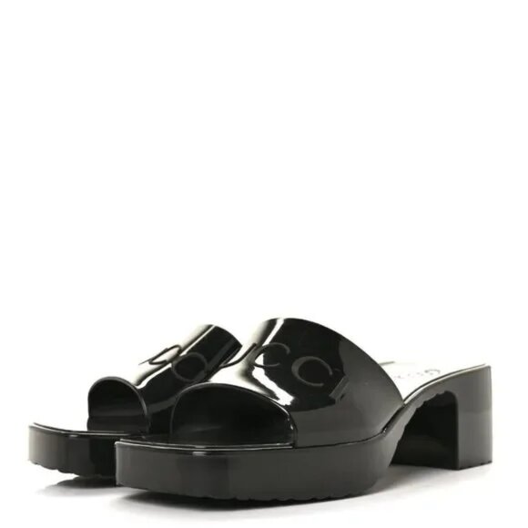 GUCCI Rubber Gucci Logo Womens Platform 20/60mm Slide Sandals 39 Black - Picture 9 of 10